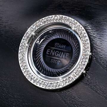 ToBeQueen Car Bling Ring Crystal Car Stickers Rings Womens Car Decals,2Pcs Push Start Button Bling Ignition Ring Sticker,Bling Car Interior Accessory for Women,Silver