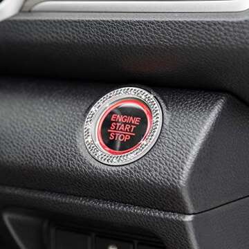 ToBeQueen Car Bling Ring Crystal Car Stickers Rings Womens Car Decals,2Pcs Push Start Button Bling Ignition Ring Sticker,Bling Car Interior Accessory for Women,Silver
