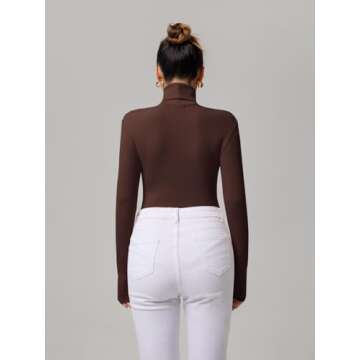 Stylish Women's Long Sleeve Ribbed Turtleneck Bodysuit