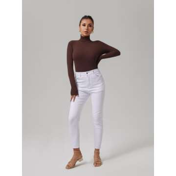 Stylish Women's Long Sleeve Ribbed Turtleneck Bodysuit
