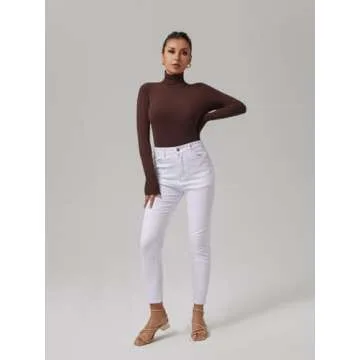 Stylish Women's Long Sleeve Ribbed Turtleneck Bodysuit