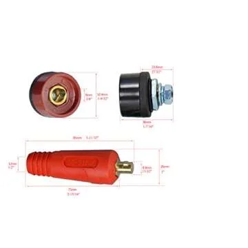 RIVERWELD TIG Welding Cable Panel Connector Plug & Socket Set DKJ10-25 & DKZ10-25 200Amp With Red & Black Color Dinse-Style Quick Fitting 4pcs
