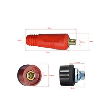 RIVERWELD TIG Welding Cable Panel Connector Plug & Socket Set DKJ10-25 & DKZ10-25 200Amp With Red & Black Color Dinse-Style Quick Fitting 4pcs