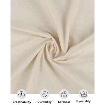 HOTGODEN Medium Weight 100% Cotton Muslin Fabric: 63 inch x 2,5,10 Yards Unbleached Muslin Linen Fab...