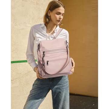 Telena Womens Backpack Purse Vegan Leather Large Travel Shoulder Bag with Tassel Pink