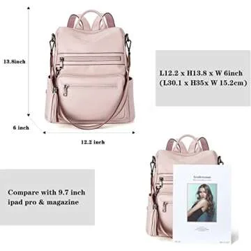 Telena Womens Backpack Purse Vegan Leather Large Travel Shoulder Bag with Tassel Pink
