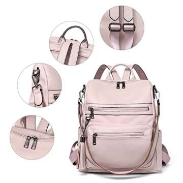 Telena Womens Backpack Purse Vegan Leather Large Travel Shoulder Bag with Tassel Pink