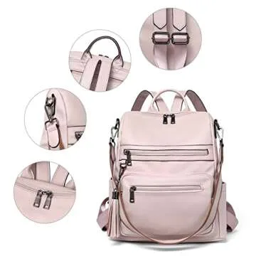 Telena Womens Backpack Purse Vegan Leather Large Travel Shoulder Bag with Tassel Pink