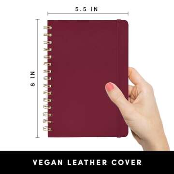 PAPERAGE Lined Spiral Journal Notebook - Burgundy, 160 Pages, 5.5x8 in, Durable Design