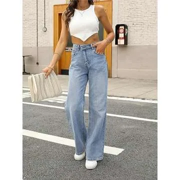 HDLTE Women Wide Leg Criss Cross Jeans High Waist Baggy Jeans Loose Boyfriend Jeans Denim Pants Y2K 90s Wide Legged Jeans