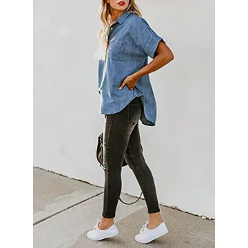 Vintage Sky Blue Plus Size Short Sleeve Blouse Summer Essential