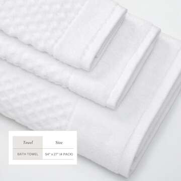 Great Bay Home 4 Pack White Bath Towels - Soft & Durable