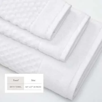 Great Bay Home 4 Pack White Bath Towels - Soft & Durable
