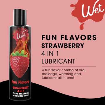 Wet Fun Flavors Strawberry 4 in 1 Warming Flavored Lubricant 9 Fl Oz, Premium Personal Lubricant, Men, Women and Couples, Ideal for Foreplay & Massage, Paraben Free, Gluten, Stain, & Sugar Free