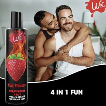 Wet Fun Flavors Strawberry 4 in 1 Warming Flavored Lubricant 9 Fl Oz, Premium Personal Lubricant, Men, Women and Couples, Ideal for Foreplay & Massage, Paraben Free, Gluten, Stain, & Sugar Free