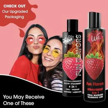Wet Fun Flavors Strawberry 4 in 1 Warming Flavored Lubricant 9 Fl Oz, Premium Personal Lubricant, Men, Women and Couples, Ideal for Foreplay & Massage, Paraben Free, Gluten, Stain, & Sugar Free