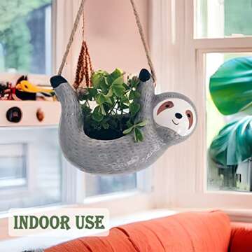AIPOGOOIN Sloth Hanging Planters for Indoor Outdoor Plants Cute Succulent Cactus Pots Ceramic Flower Pot Holder Gardening Gifts for Women Plant Lovers Gardeners Mom