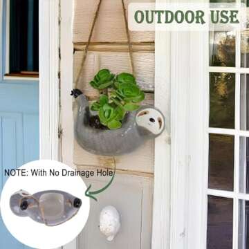 AIPOGOOIN Sloth Hanging Planters for Indoor Outdoor Plants Cute Succulent Cactus Pots Ceramic Flower Pot Holder Gardening Gifts for Women Plant Lovers Gardeners Mom