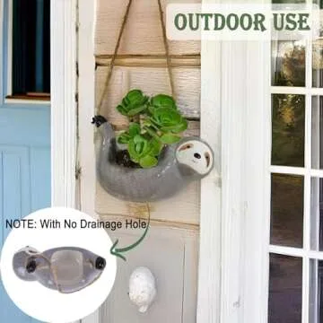 AIPOGOOIN Sloth Hanging Planters for Indoor Outdoor Plants Cute Succulent Cactus Pots Ceramic Flower Pot Holder Gardening Gifts for Women Plant Lovers Gardeners Mom