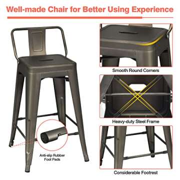 Giantex 5 Pieces Dining Table Set, 35.5”H Counter Height Table w/ 4 Metal Bar Stools, Retro Kitchen Table & Chairs Set, Space-Saving Bar Table Set for Dining Room, Pub, Bedroom (with 4 Chairs)