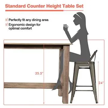 Giantex 5 Pieces Dining Table Set, 35.5”H Counter Height Table w/ 4 Metal Bar Stools, Retro Kitchen Table & Chairs Set, Space-Saving Bar Table Set for Dining Room, Pub, Bedroom (with 4 Chairs)