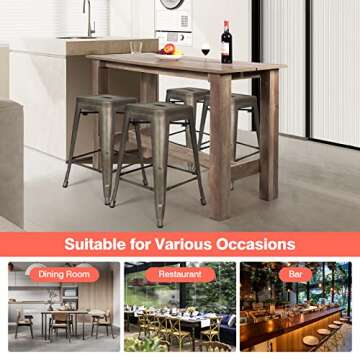 Giantex 5 Pieces Dining Table Set, 35.5”H Counter Height Table w/ 4 Metal Bar Stools, Retro Kitchen Table & Chairs Set, Space-Saving Bar Table Set for Dining Room, Pub, Bedroom (with 4 Chairs)
