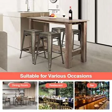 Giantex 5 Pieces Dining Table Set, 35.5”H Counter Height Table w/ 4 Metal Bar Stools, Retro Kitchen Table & Chairs Set, Space-Saving Bar Table Set for Dining Room, Pub, Bedroom (with 4 Chairs)