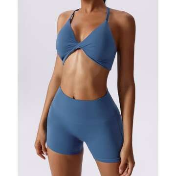 ABOCIW Workout Sets for Women 2 Piece Twist Front Cross Back Sports Bras Halter Yoga Bra Tummy Contr...