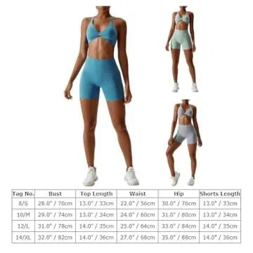 ABOCIW Workout Sets for Women 2 Piece Twist Front Cross Back Sports Bras Halter Yoga Bra Tummy Control High Waist Booty Biker Shorts Exercise Gym Sets Navy Blue Small
