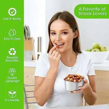 3Pack 6oz Stainless Steel Snack Containers, Small Metal Food Storage Container with Silicone Lids, Leakproof Bento Snack Container for Office, Travel