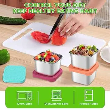 3Pack 6oz Stainless Steel Snack Containers, Small Metal Food Storage Container with Silicone Lids, Leakproof Bento Snack Container for Office, Travel
