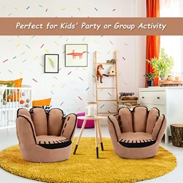 Costzon Kids Couch with Solid Wood Frame & Baseball Glove Design, Children Armchair for Play Room, Nursery, Kindergarten, Kids Room, Gift for Boys & Girls (Brown)