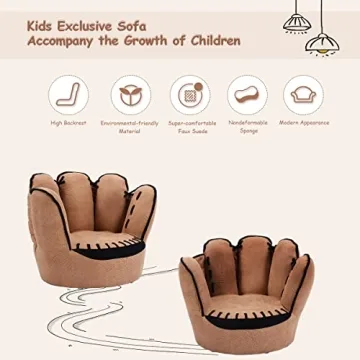Costzon Kids Couch with Solid Wood Frame & Baseball Glove Design, Children Armchair for Play Room, Nursery, Kindergarten, Kids Room, Gift for Boys & Girls (Brown)