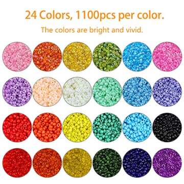 Quefe 26400pcs 2mm Glass Seed Beads 24 Colors Small Kit Bracelet Beads with 24-Grid Plastic Storage Box for Jewelry Making