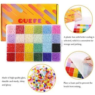 Quefe 26400pcs 2mm Glass Seed Beads 24 Colors Small Kit Bracelet Beads with 24-Grid Plastic Storage Box for Jewelry Making