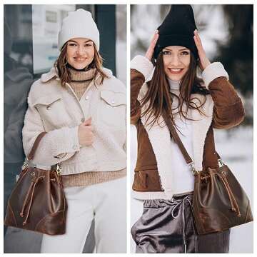 S-ZONE Genuine Leather Bucket Bags for Women Drawstring Crossbody Purses Shoulder Top Handle Handbag...