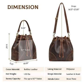 S-ZONE Genuine Leather Bucket Bags for Women Drawstring Crossbody Purses Shoulder Top Handle Handbags with 2 Straps