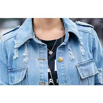 Tanming Women's Casual Lapel Slim Long Sleeve Denim Outercoat Jacket Windbreaker (Medium, Blue)
