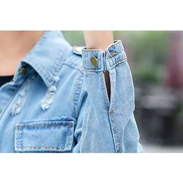 Tanming Women's Casual Lapel Slim Long Sleeve Denim Outercoat Jacket Windbreaker (Medium, Blue)