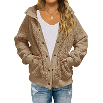 MEROKEETY Women's 2024 Winter Long Sleeve Button Sherpa Jacket Coat Casual Warm Fleece