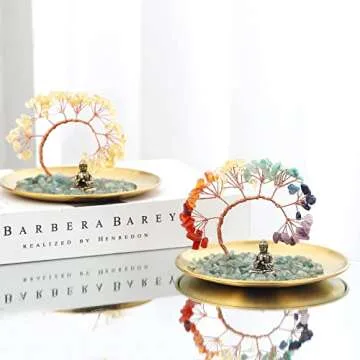 7 Chakra Crystal Tree - Buddha Statue Money for Wealth and Luck Yoga Meditation Home Decor Shelf Accents, Living Room Bedroom Office Decoration, Bookshelf Decor, TV Stand