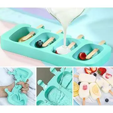 Popsicles Molds, Ozera 2 Pack Homemade Cake Pop Molds, Reusable Silicone Popcical Molds Maker Ice Pop Cream Molds Cakesicle Molds with 50 Wooden Sticks & 50 Popsicle Bags