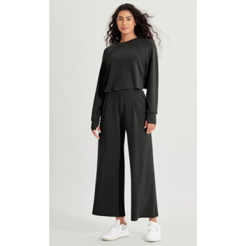 ODODOS Modal Soft Wide Leg Cropped Pants for Women High Waist Casual Relaxed Pants with Pockets, 25" Inseam, Black, Large