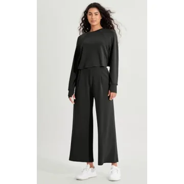 ODODOS Modal Soft Wide Leg Cropped Pants for Women High Waist Casual Relaxed Pants with Pockets, 25" Inseam, Black, Large