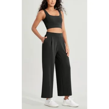 ODODOS Modal Soft Wide Leg Cropped Pants for Women High Waist Casual Relaxed Pants with Pockets, 25" Inseam, Black, Large