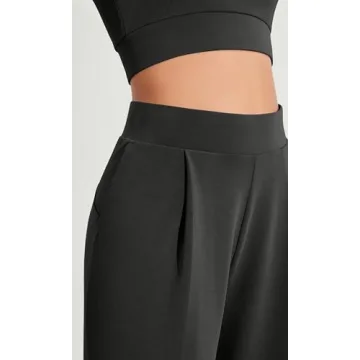 ODODOS Modal Soft Wide Leg Cropped Pants for Women High Waist Casual Relaxed Pants with Pockets, 25" Inseam, Black, Large