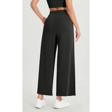 ODODOS Modal Soft Wide Leg Cropped Pants for Women High Waist Casual Relaxed Pants with Pockets, 25" Inseam, Black, Large