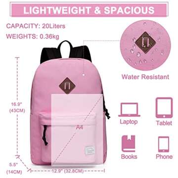VASCHY School Backpack, Lightweight Water Repellent Backpack Men School Bag Women Children Boy Leisu...