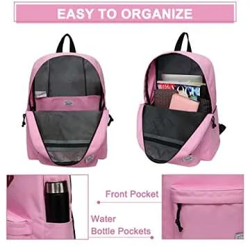 VASCHY School Backpack, Lightweight Water Repellent Backpack Men School Bag Women Children Boy Leisure for Girl School High School Teenagers College Business Travel, Pink, M, Backpacks Handbags