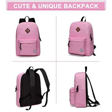 VASCHY School Backpack, Lightweight Water Repellent Backpack Men School Bag Women Children Boy Leisure for Girl School High School Teenagers College Business Travel, Pink, M, Backpacks Handbags